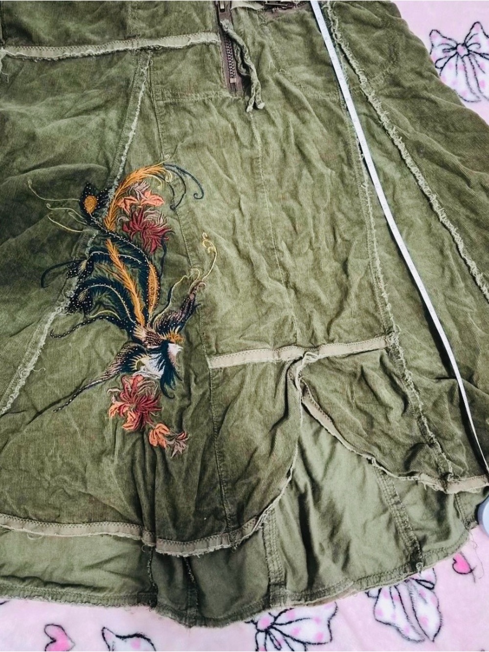 Olive Green Embroidered Boho Skirt